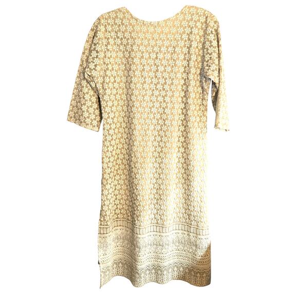 Women's Large Beige Heavily Embordered Long Slit Maxi BOHO Dress Miss Sz 12 14 L - Picture 5 of 6